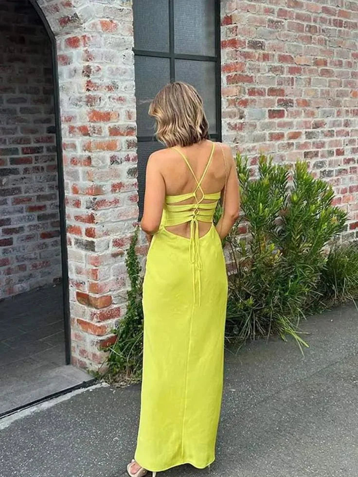 Luolandi Green V Neck Spaghetti Straps Long Party Dress Sexy Evening Dress Charming